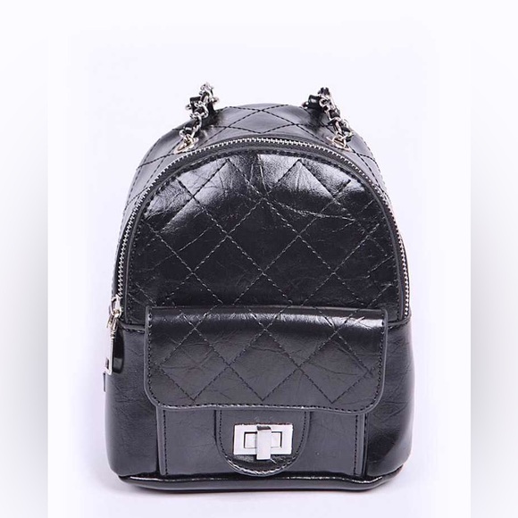 Black Vegan Leather Studded Spike Backpack Purse - Picture 1 of 4